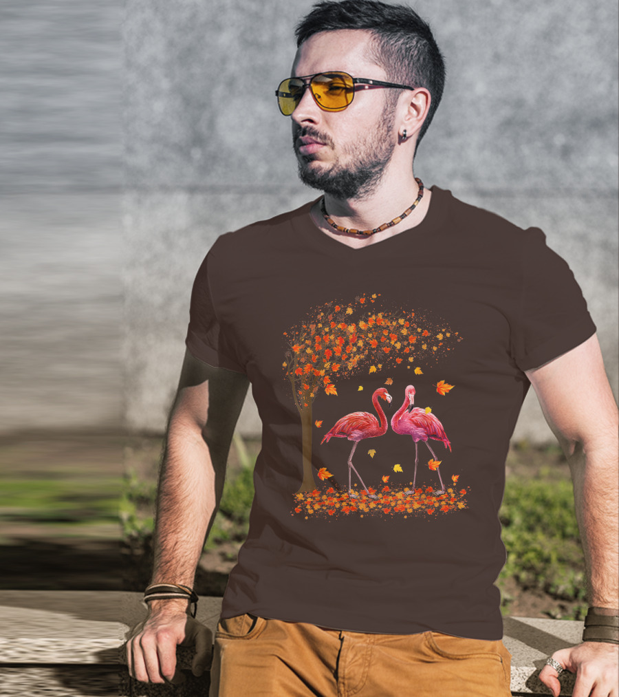 It's Fall Y'all Flamingo Autumn Leaves And Pink Flamingos T-Shirt