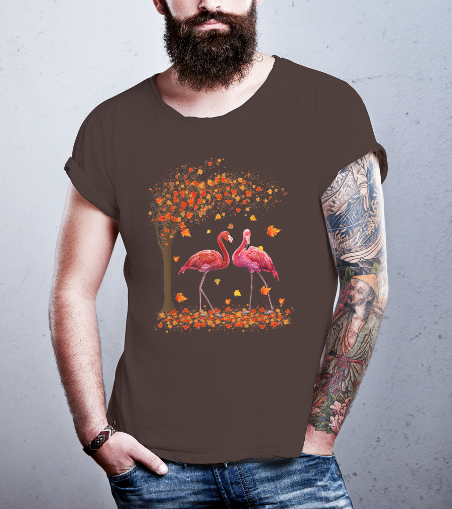 It's Fall Y'all Flamingo Autumn Leaves And Pink Flamingos T-Shirt