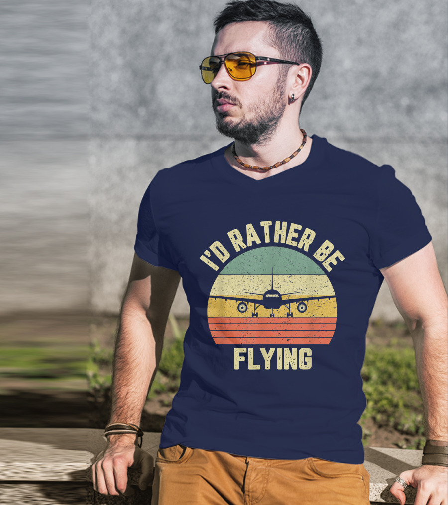 I'd Rather Be Flying Airplane Vintage Sunset Pilot Humor T-Shirt