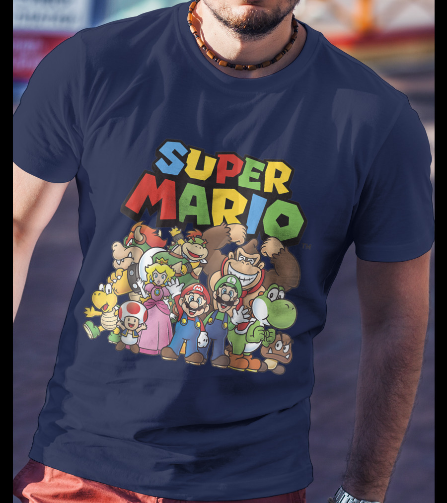 Super Mario Funny Full Cast Group Characters Bowser Donkey Kong Yoshi Luigi Princess Peach Toad T-Shirt