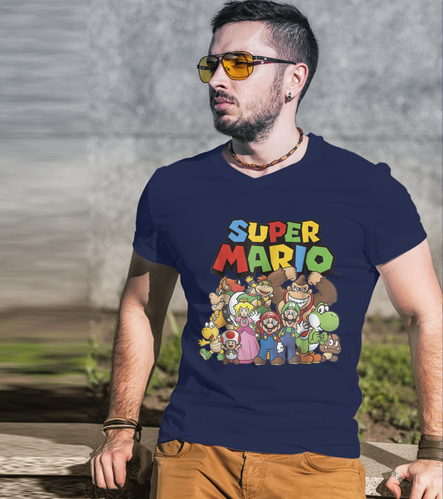 Super Mario Funny Full Cast Group Characters Bowser Donkey Kong Yoshi Luigi Princess Peach Toad T-Shirt