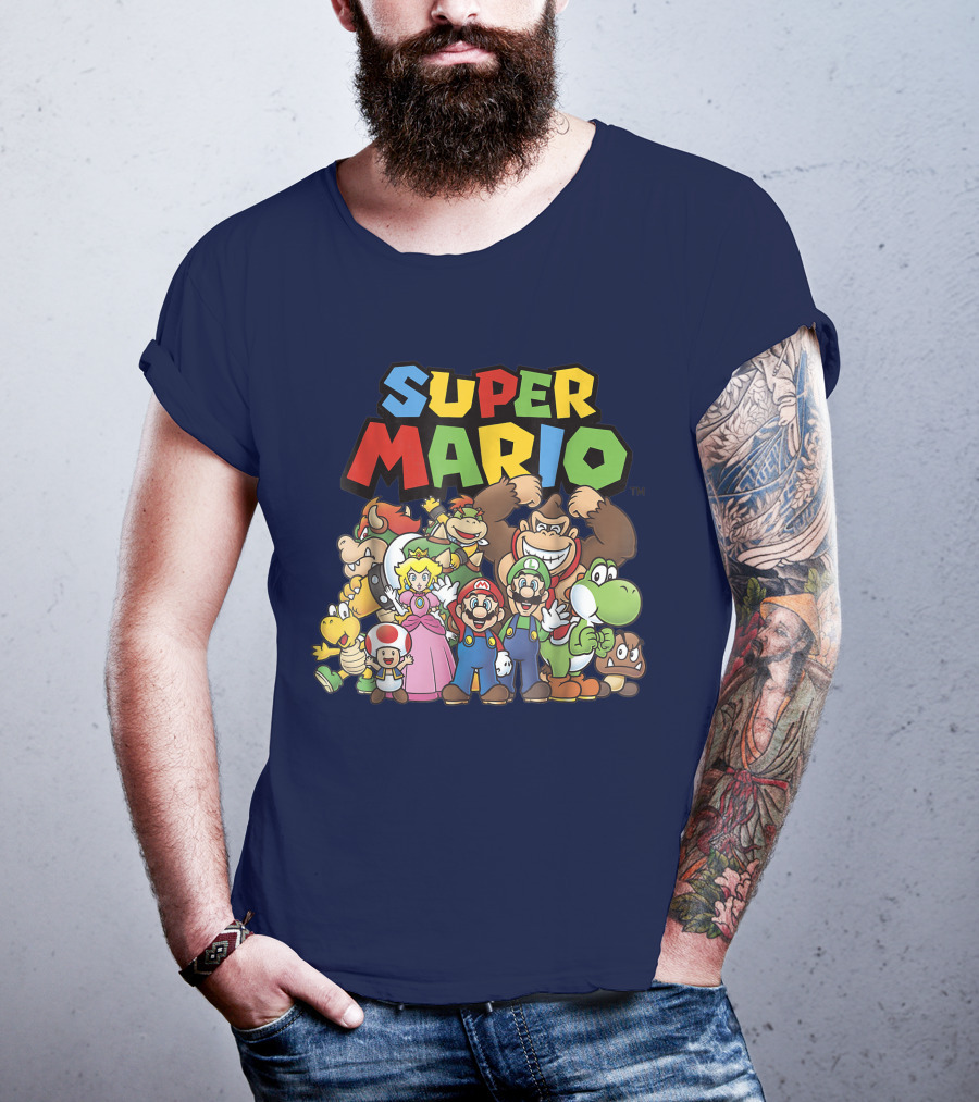 Super Mario Funny Full Cast Group Characters Bowser Donkey Kong Yoshi Luigi Princess Peach Toad T-Shirt