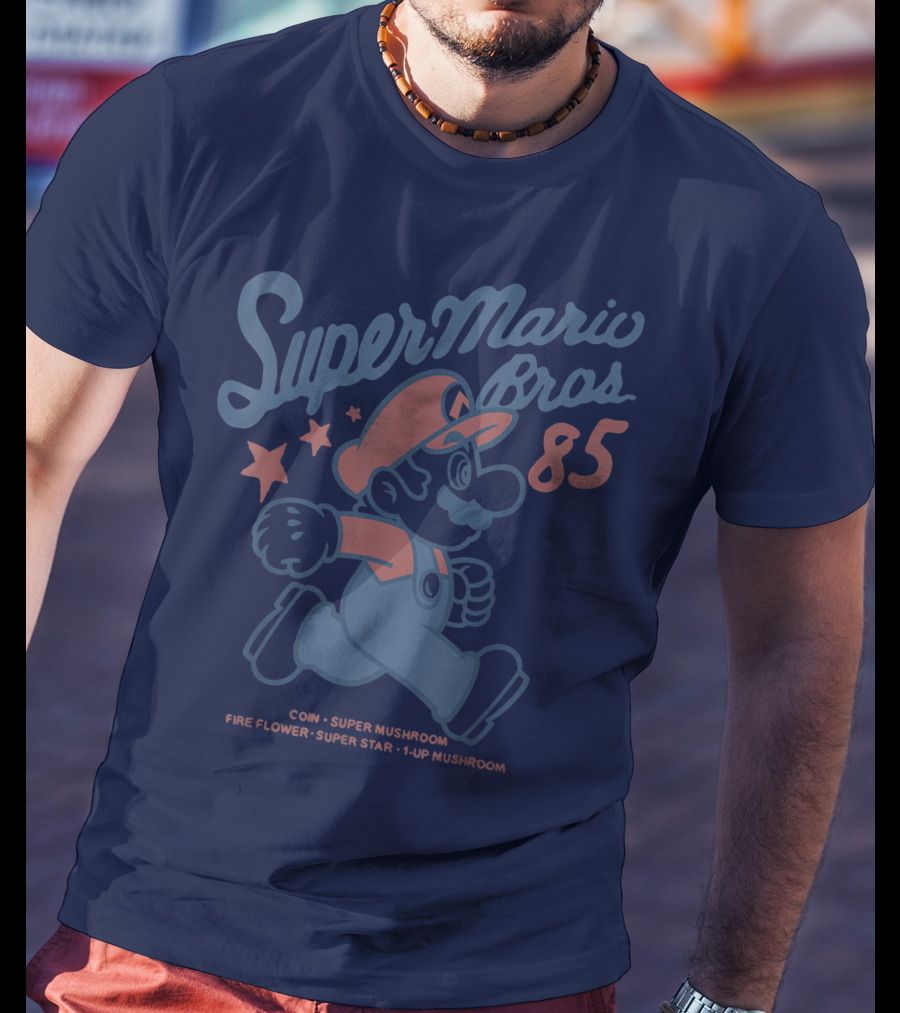 Super Mario Bros 85 Coin Super Mushroom Fire Flower Super Star 1-Up Mushroom T-Shirt