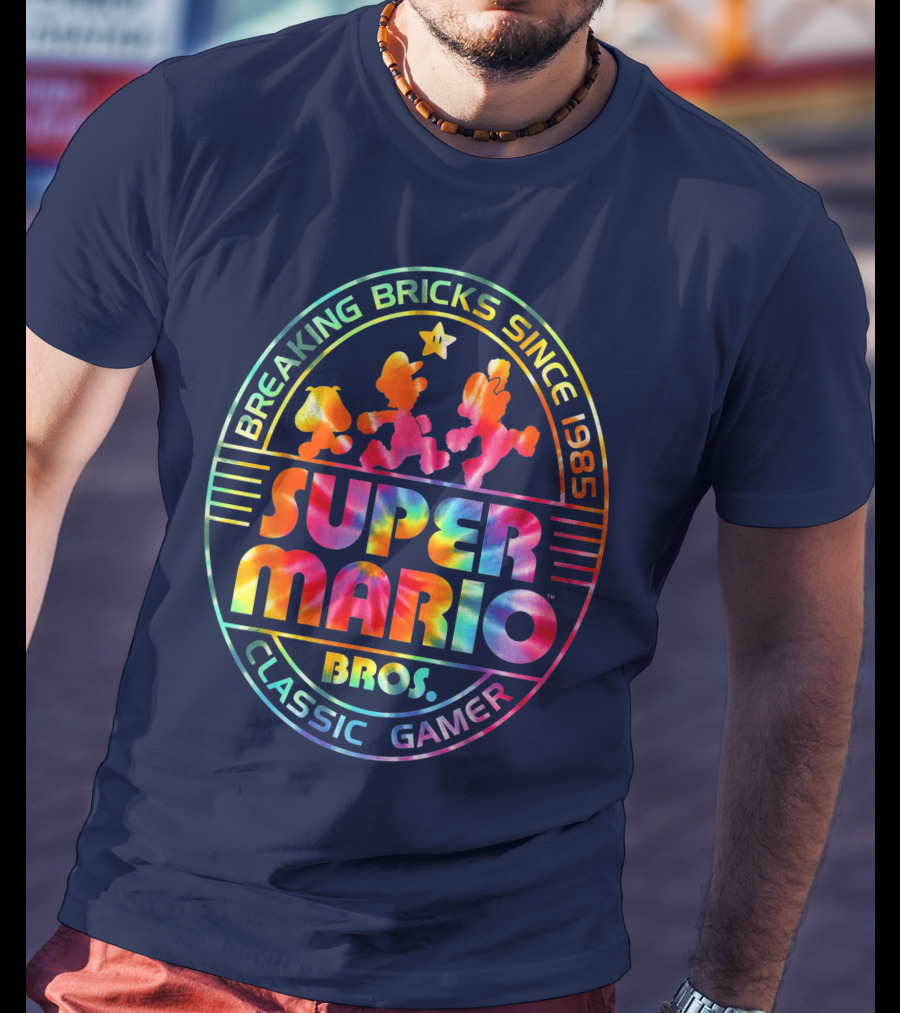 Breaking Bricks Since 1985 Super Mario Bros Classic Gamer Tie Dye T-Shirt