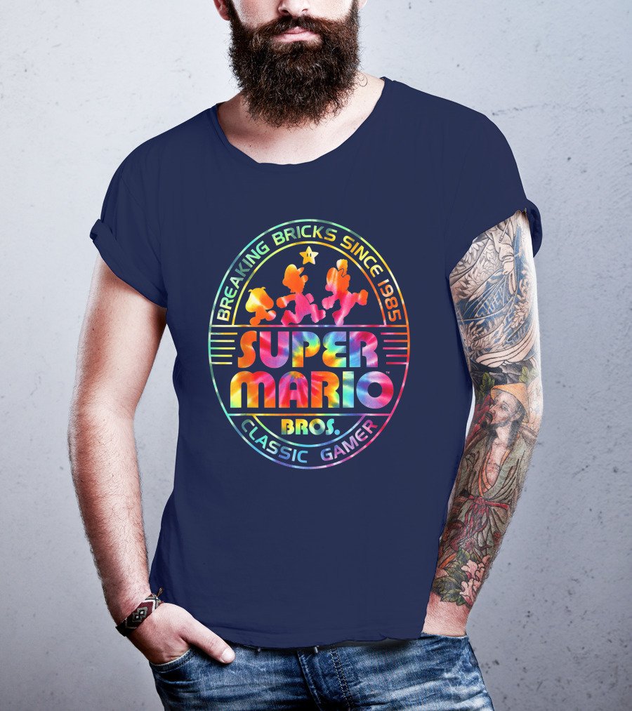 Breaking Bricks Since 1985 Super Mario Bros Classic Gamer Tie Dye T-Shirt
