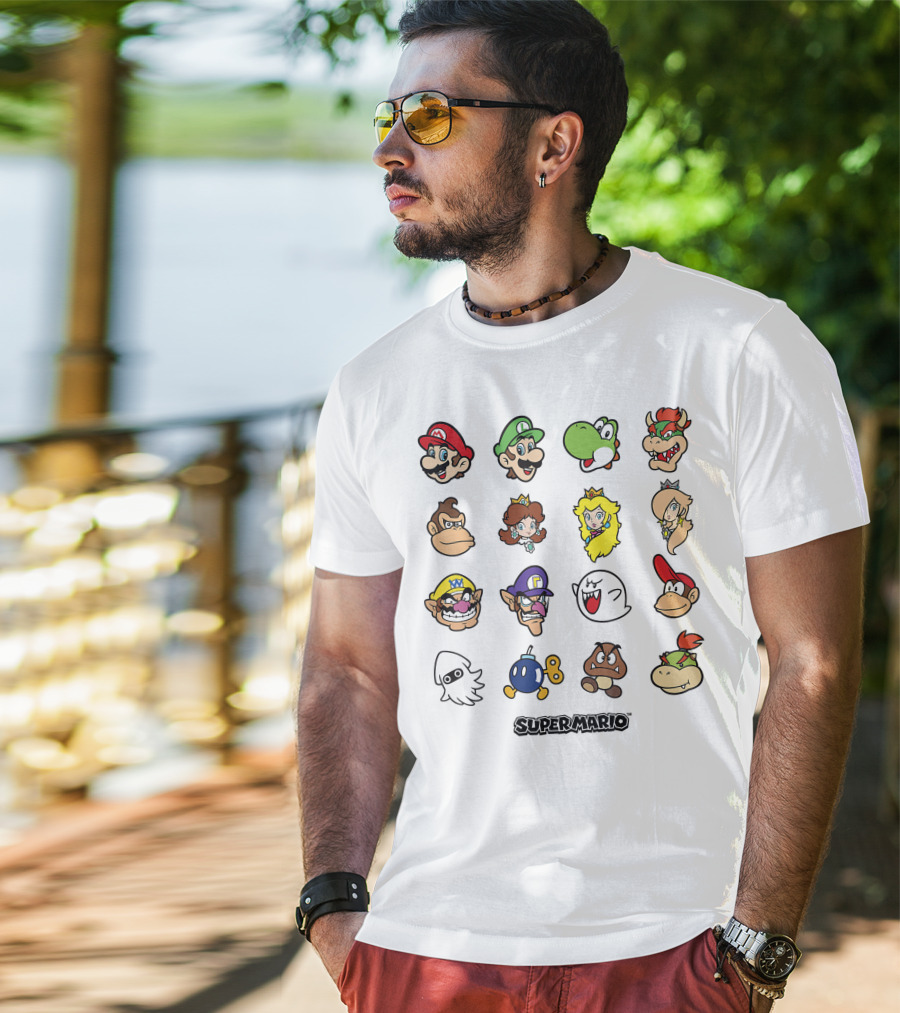 Super Mario Luigi Yoshi Bowser Peach Daisy Wario Waluigi Boo Donkey Kong Nintendo Characters T-Shirt