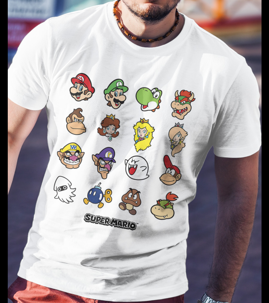Super Mario Luigi Yoshi Bowser Peach Daisy Wario Waluigi Boo Donkey Kong Nintendo Characters T-Shirt