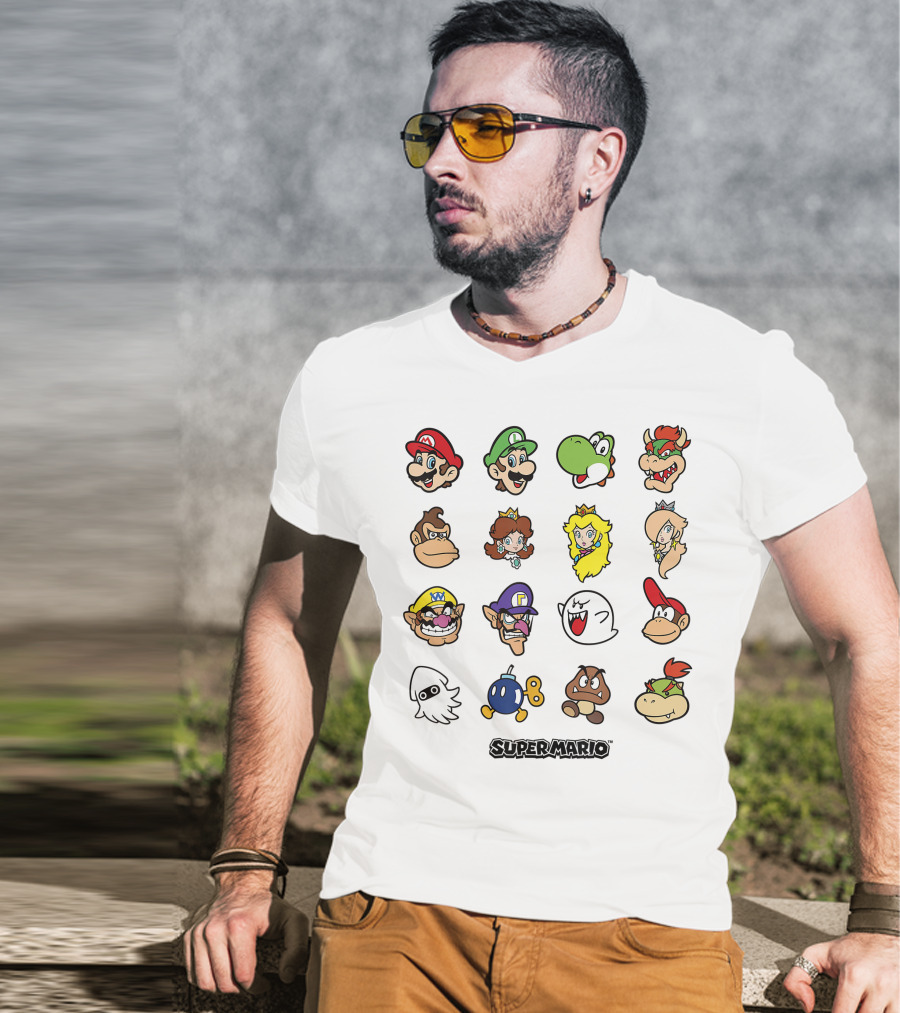 Super Mario Luigi Yoshi Bowser Peach Daisy Wario Waluigi Boo Donkey Kong Nintendo Characters T-Shirt