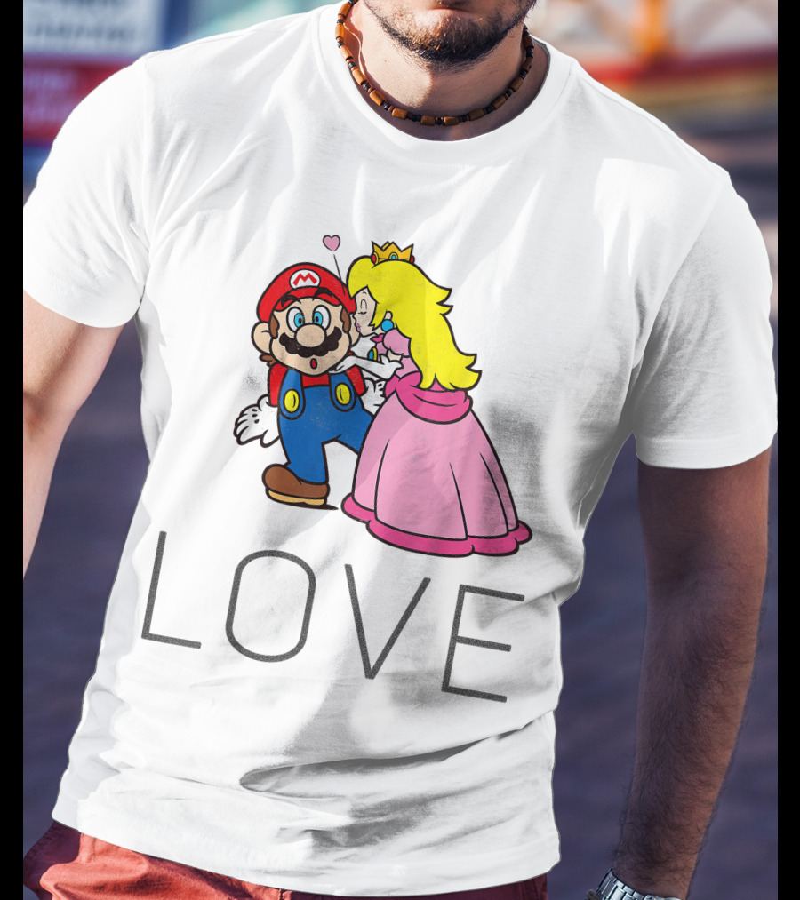 Super Mario Princess Peach Kiss Love Iconic Funny Moment T-Shirt