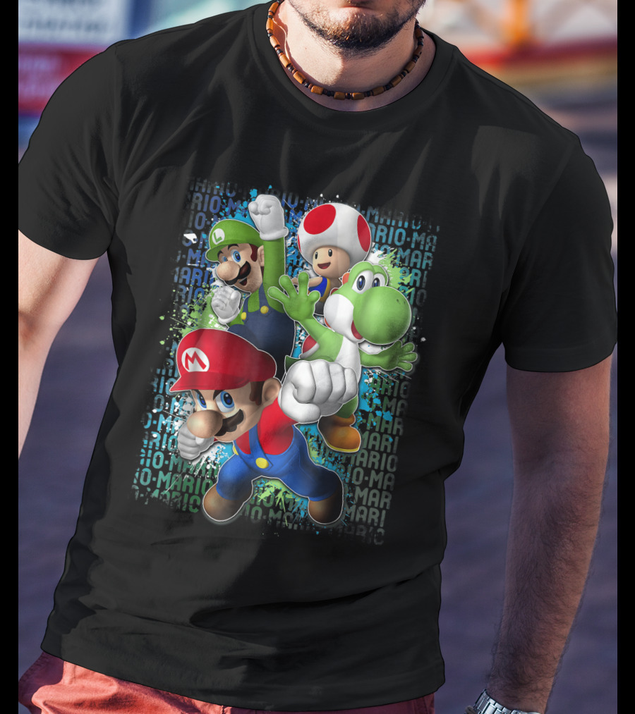 Super Mario Luigi Toad Yoshi Paint Splatter Action T-Shirt