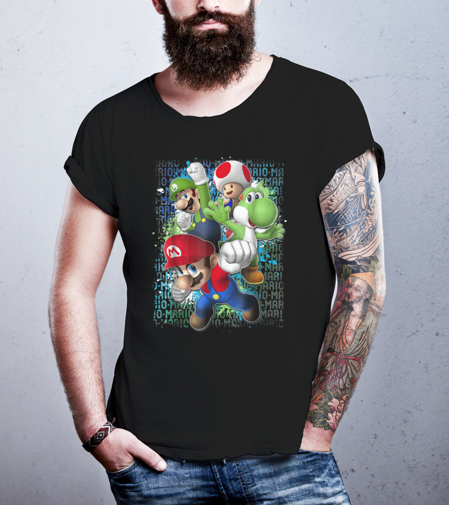 Super Mario Luigi Toad Yoshi Paint Splatter Action T-Shirt