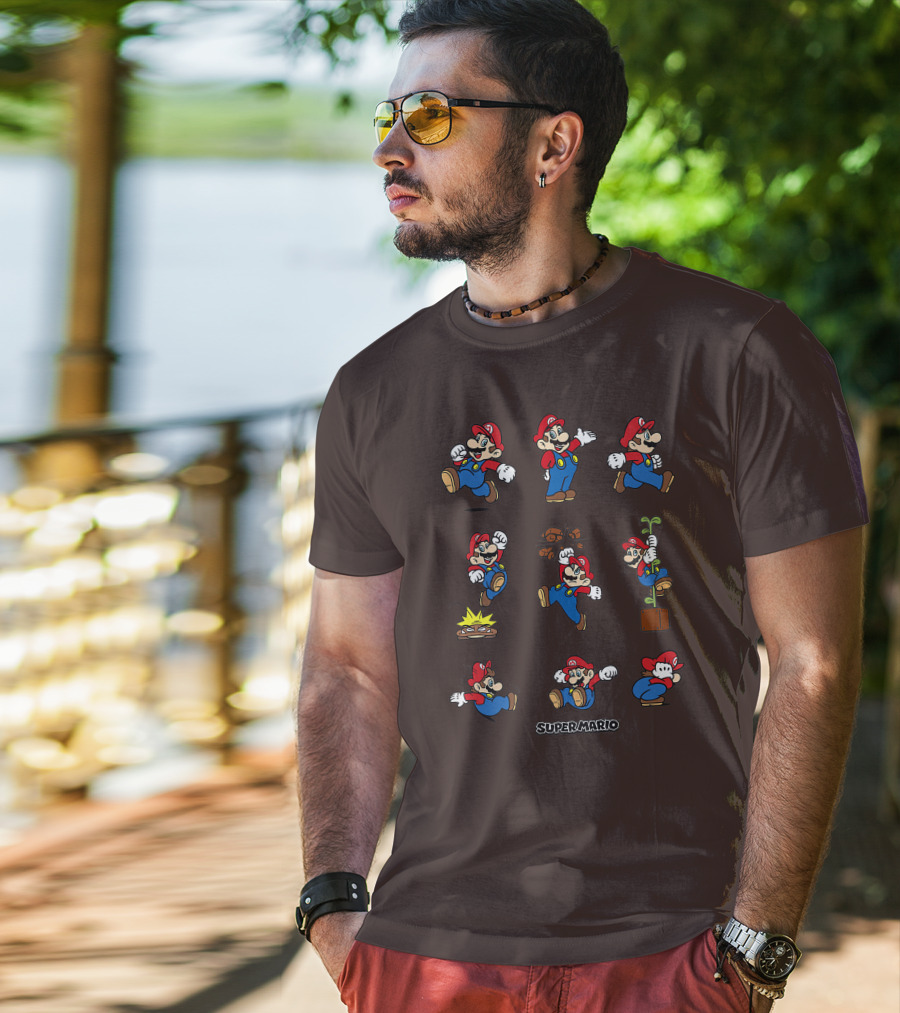 Super Mario All The Moves Funny Action Series T-Shirt