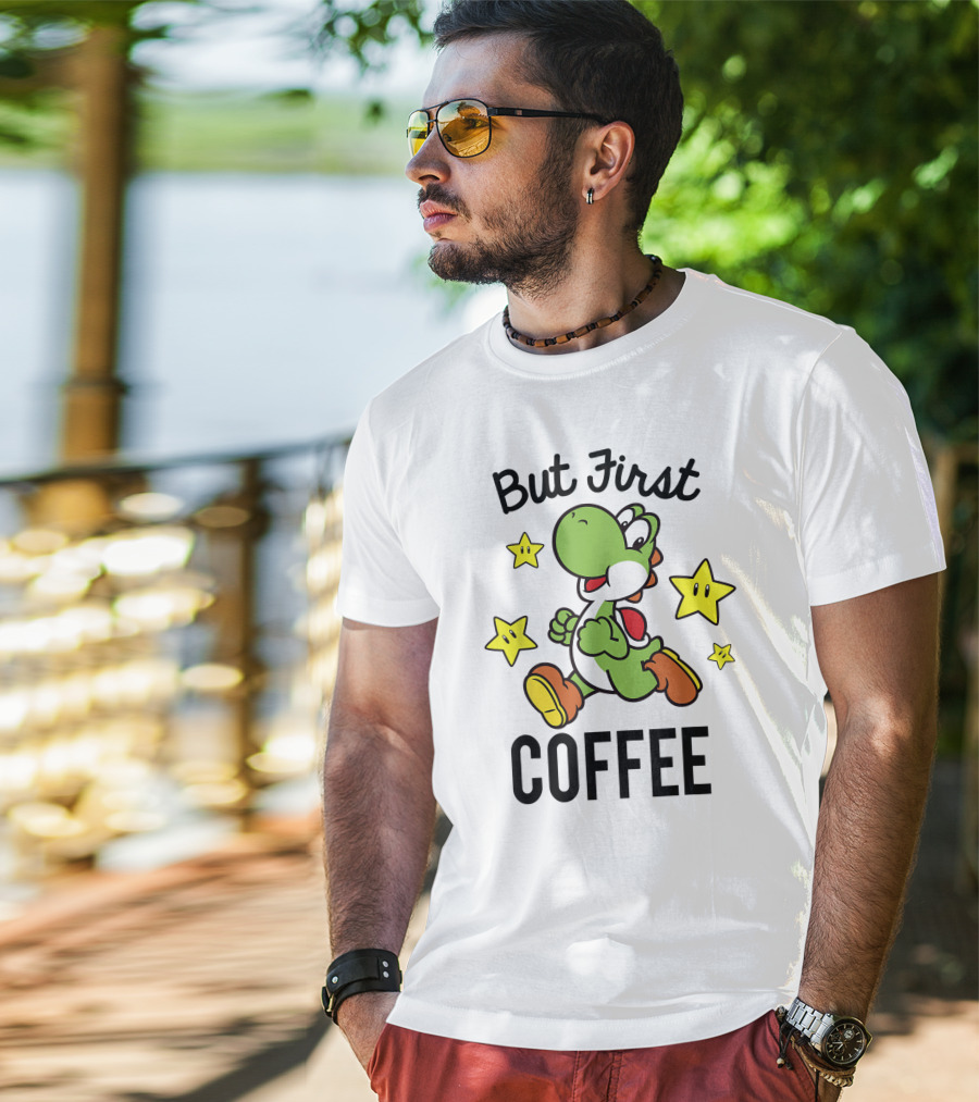 But First Coffee Funny Super Mario Yoshi Stars T-Shirt