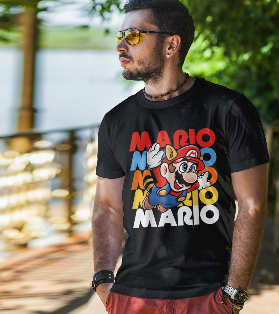 Funny Super Mario Retro Raccoon Flying Mario Repeat T-Shirt