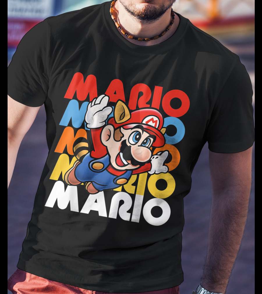 Funny Super Mario Retro Raccoon Flying Mario Repeat T-Shirt
