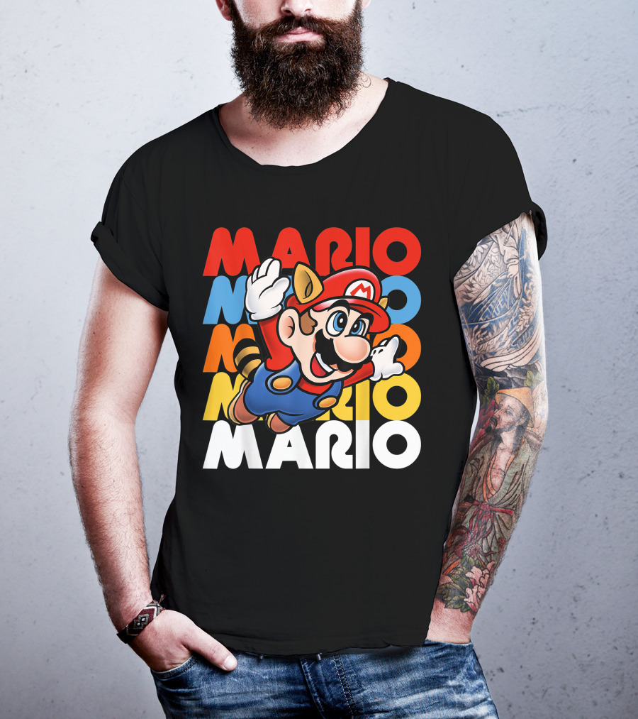 Funny Super Mario Retro Raccoon Flying Mario Repeat T-Shirt