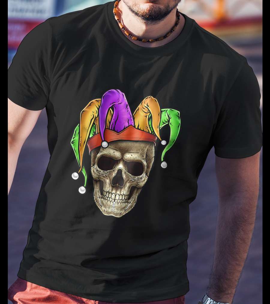 Mardi Gras Skull Jester Joker Louisiana Cajun T-Shirt