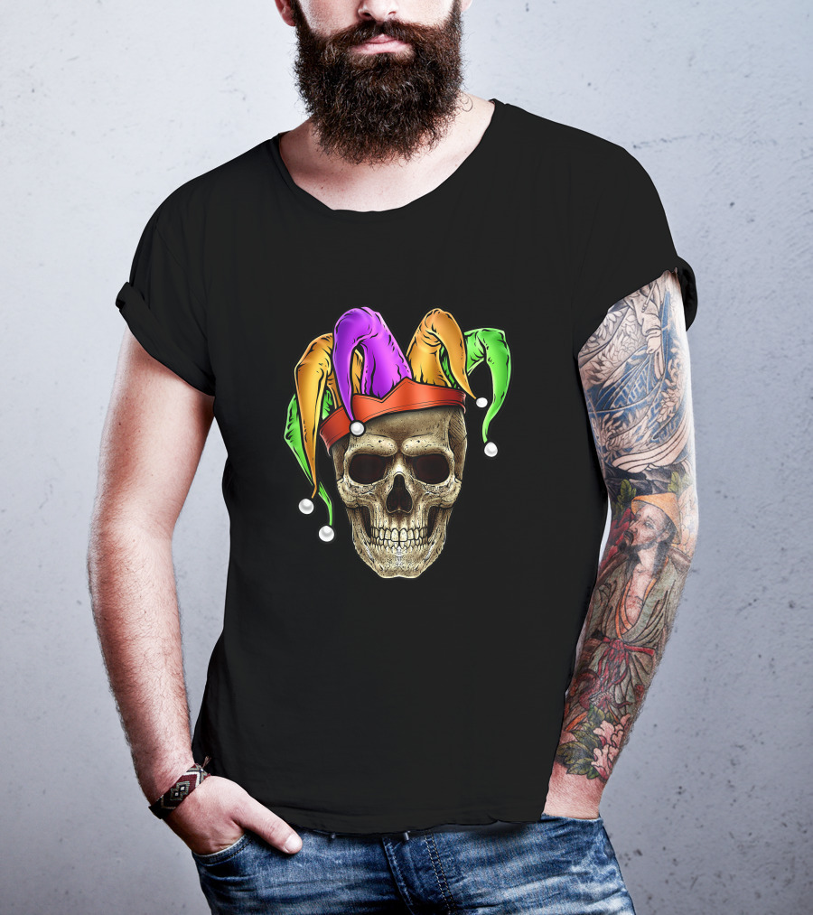 Mardi Gras Skull Jester Joker Louisiana Cajun T-Shirt