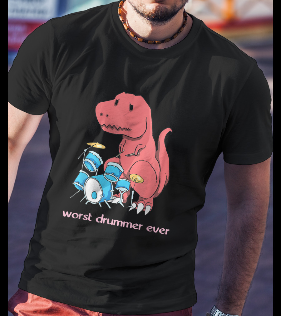 Worst Drummer Ever Dinosaur Rex Playing Drums T-Shirt