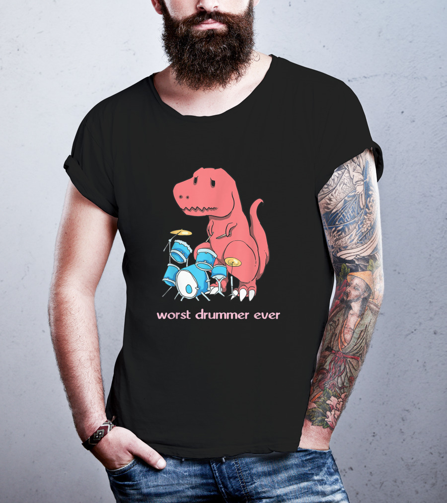 Worst Drummer Ever Dinosaur Rex Playing Drums T-Shirt
