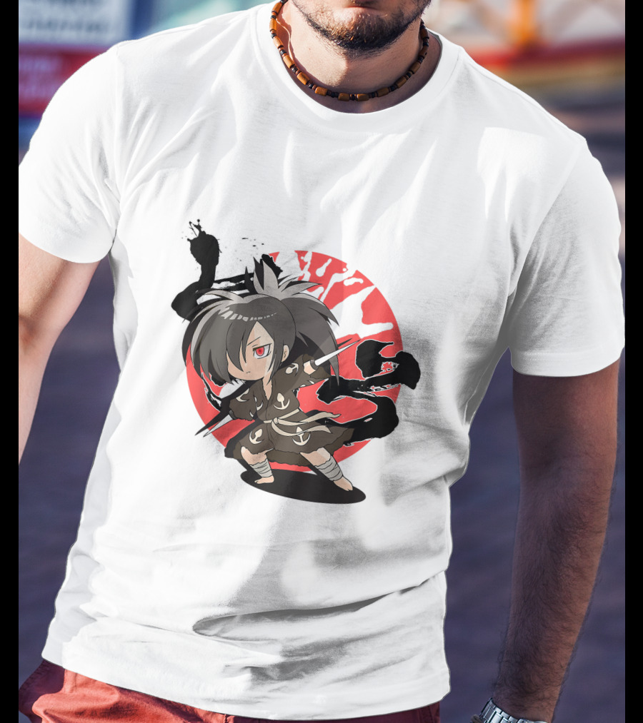 Dororo Hyakkimaru Chibi Samurai Red Sunburst Anime T-Shirt