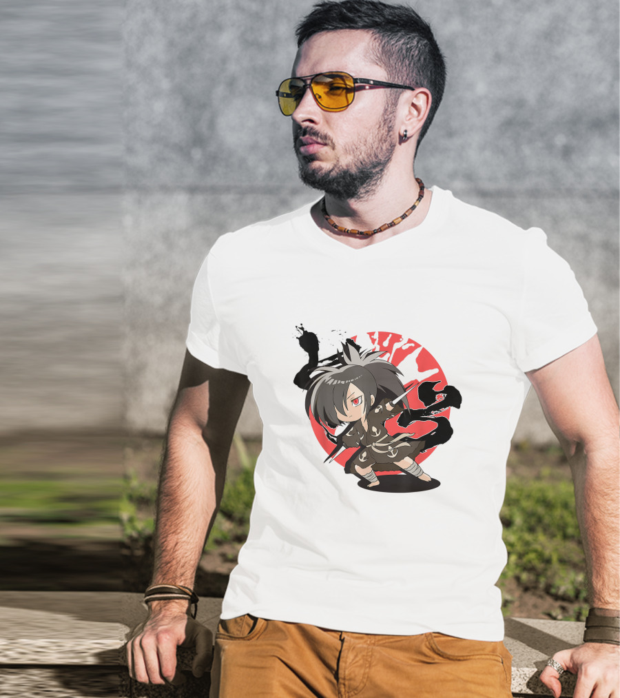 Dororo Hyakkimaru Chibi Samurai Red Sunburst Anime T-Shirt
