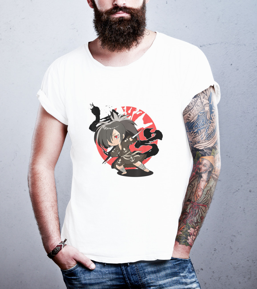 Dororo Hyakkimaru Chibi Samurai Red Sunburst Anime T-Shirt