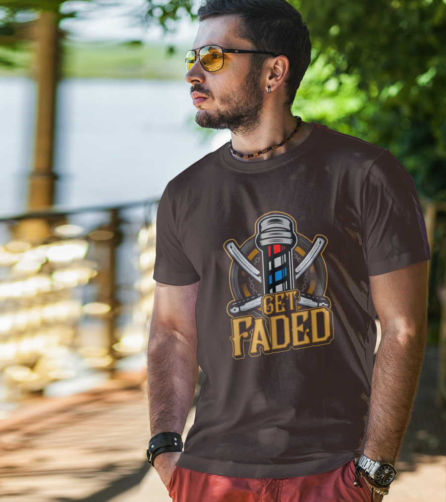 Get Faded Barber Pole Straight Razor T-Shirt