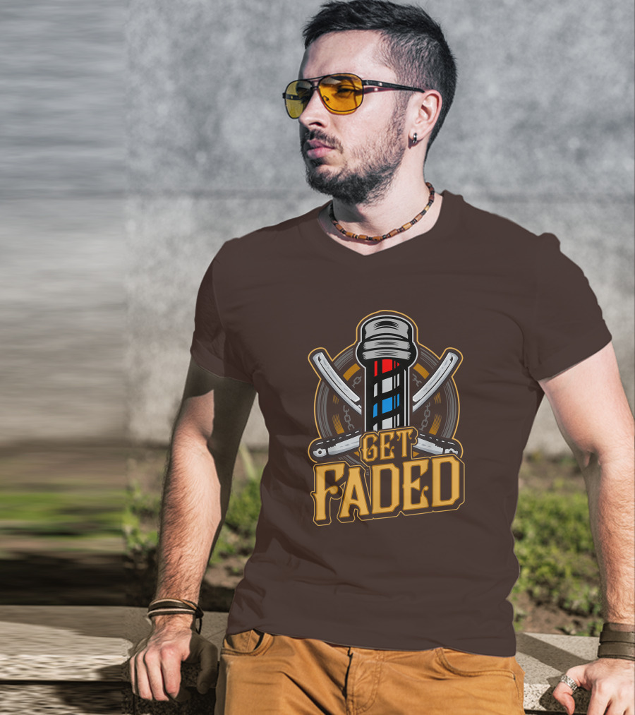 Get Faded Barber Pole Straight Razor T-Shirt