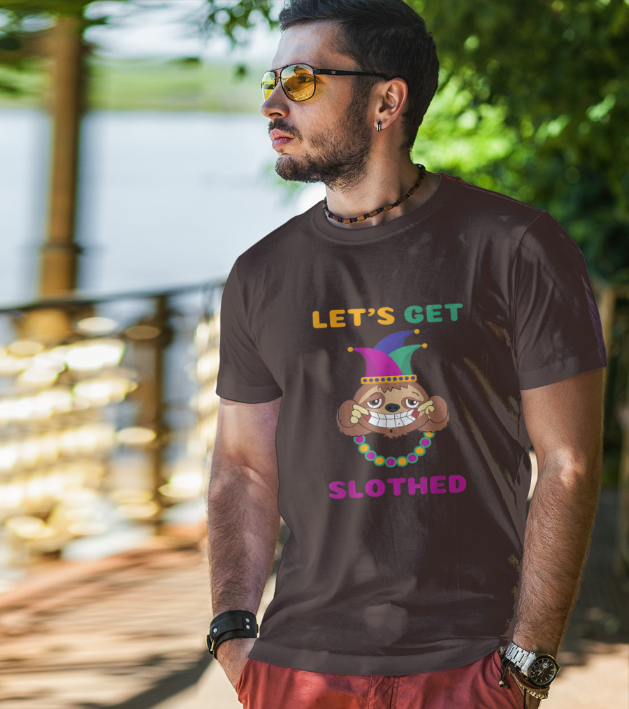 Let's Get Slothed Funny Sloth Mardi Gras Jester Beads T-Shirt