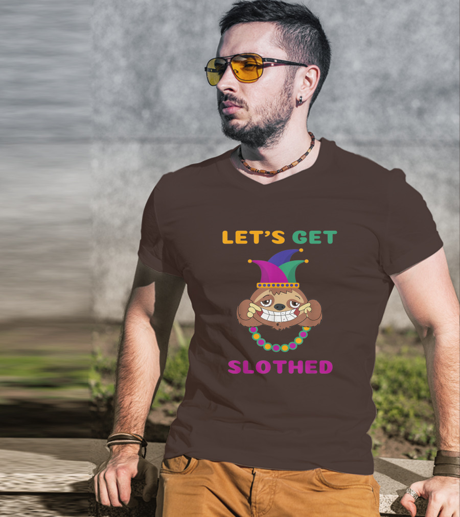 Let's Get Slothed Funny Sloth Mardi Gras Jester Beads T-Shirt