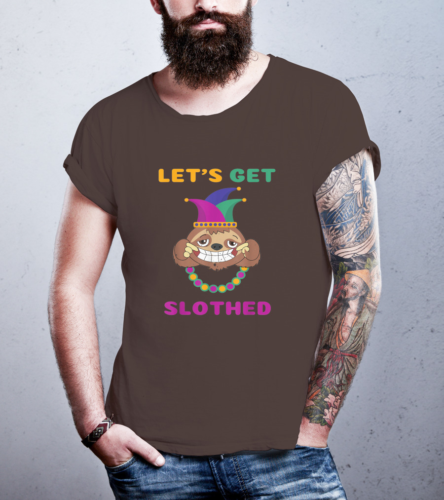 Let's Get Slothed Funny Sloth Mardi Gras Jester Beads T-Shirt