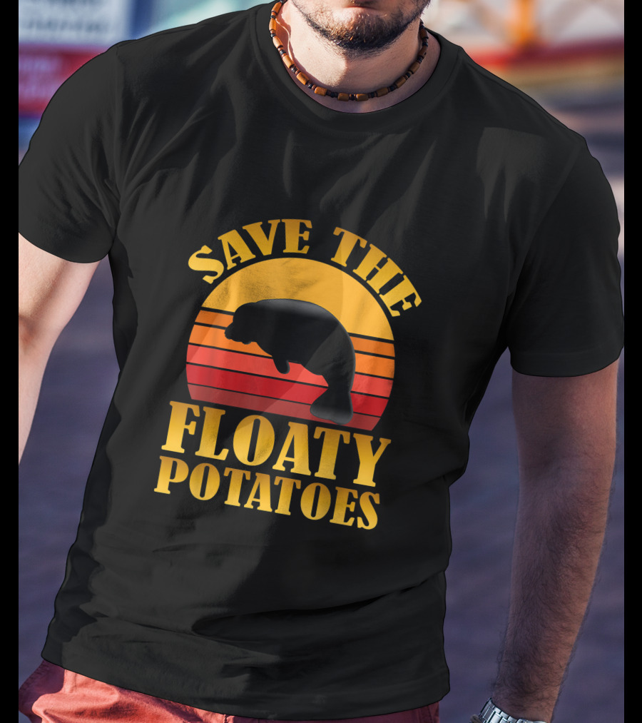 Save The Floaty Potatoes Manatee Retro Sunset Conservation T-Shirt
