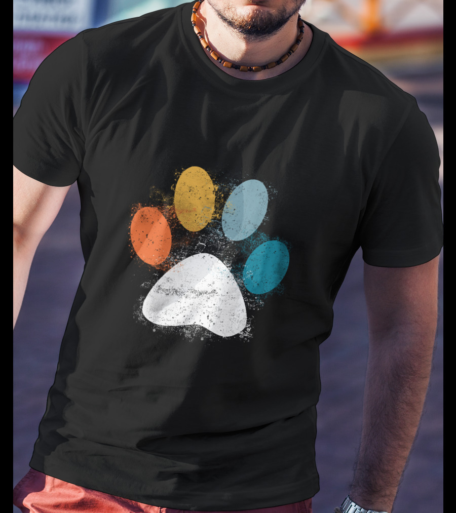 Vintage Colorful Dog Paw Print Puppy Love Pet Paw T-Shirt