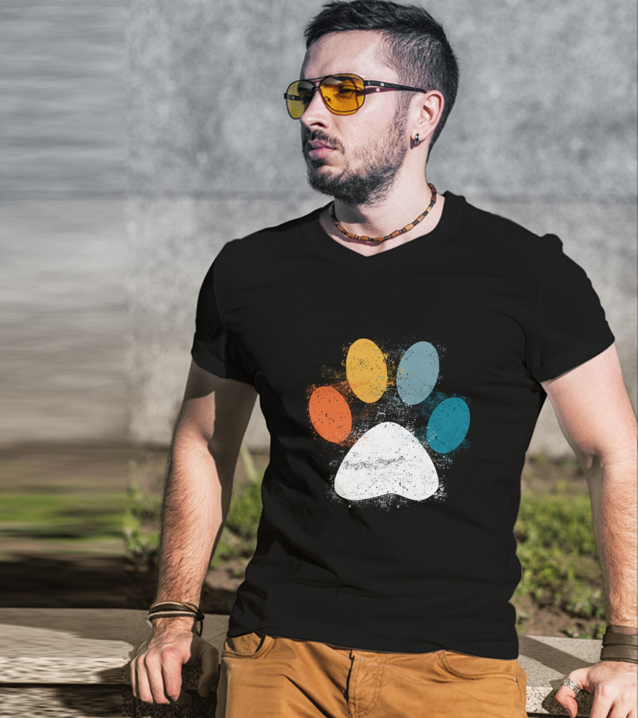 Vintage Colorful Dog Paw Print Puppy Love Pet Paw T-Shirt
