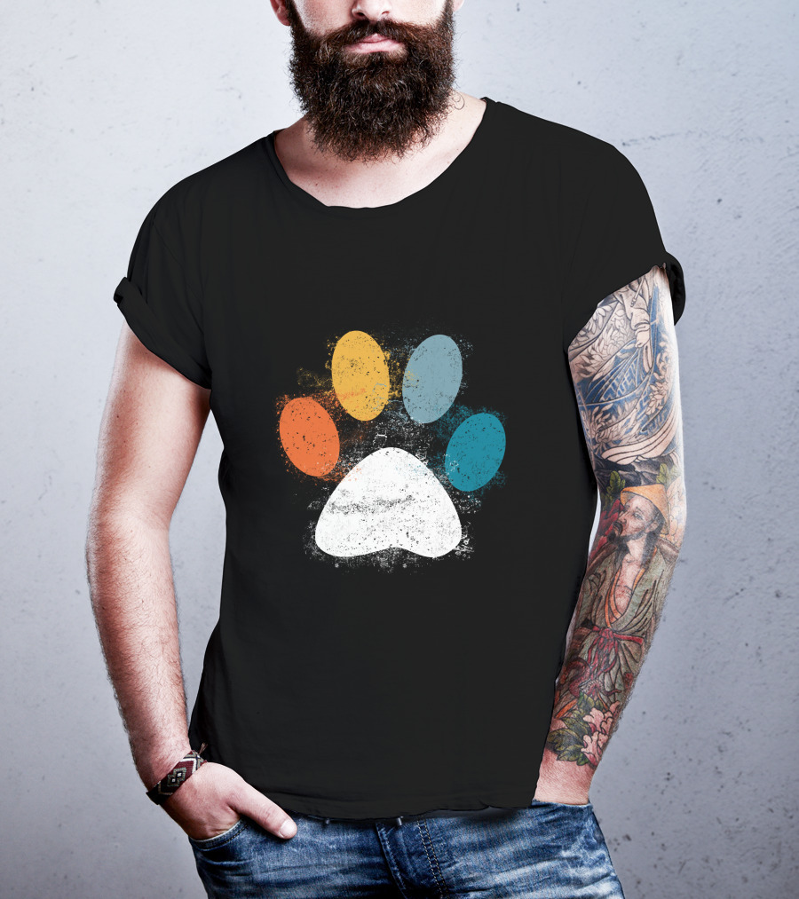 Vintage Colorful Dog Paw Print Puppy Love Pet Paw T-Shirt