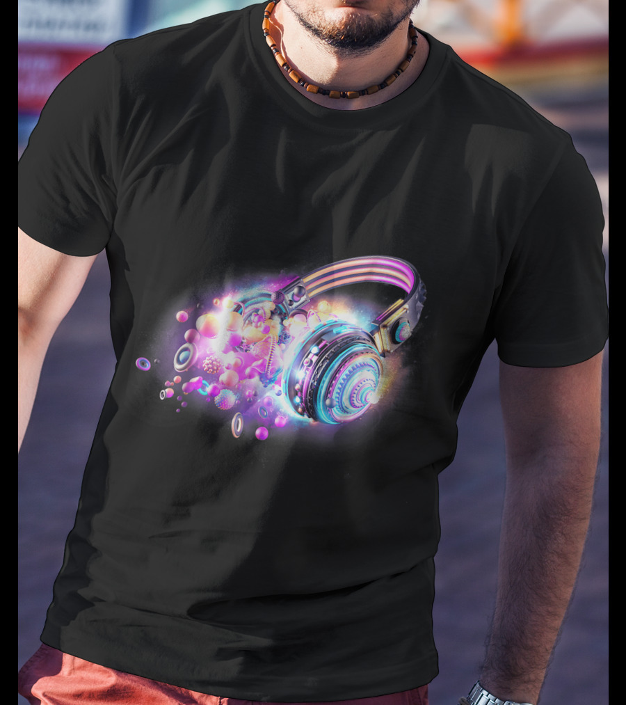 LED Sound Activated Glow DJ Headphones Neon Lights Music Vibes T-Shirt