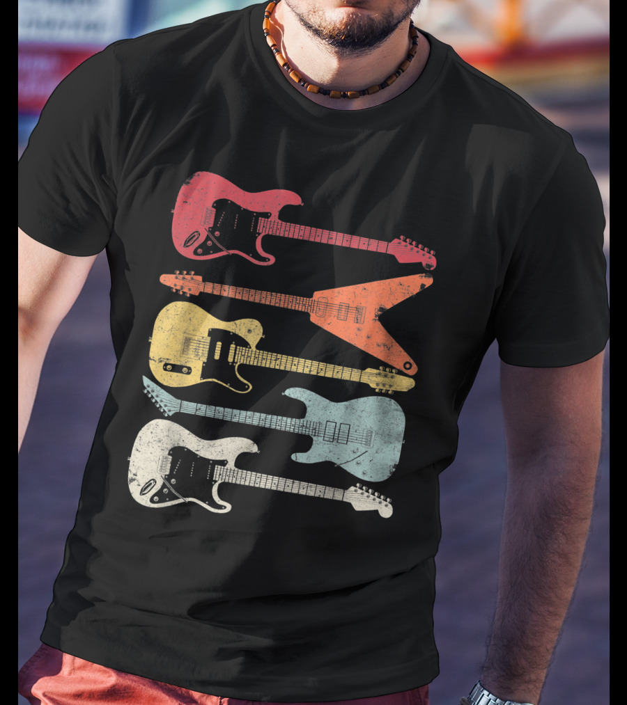 Guitar Guitarist Colorful Electric Guitars Distressed Texture T-Shirt