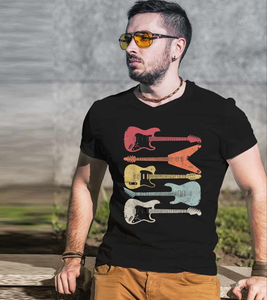 Guitar Guitarist Colorful Electric Guitars Distressed Texture T-Shirt