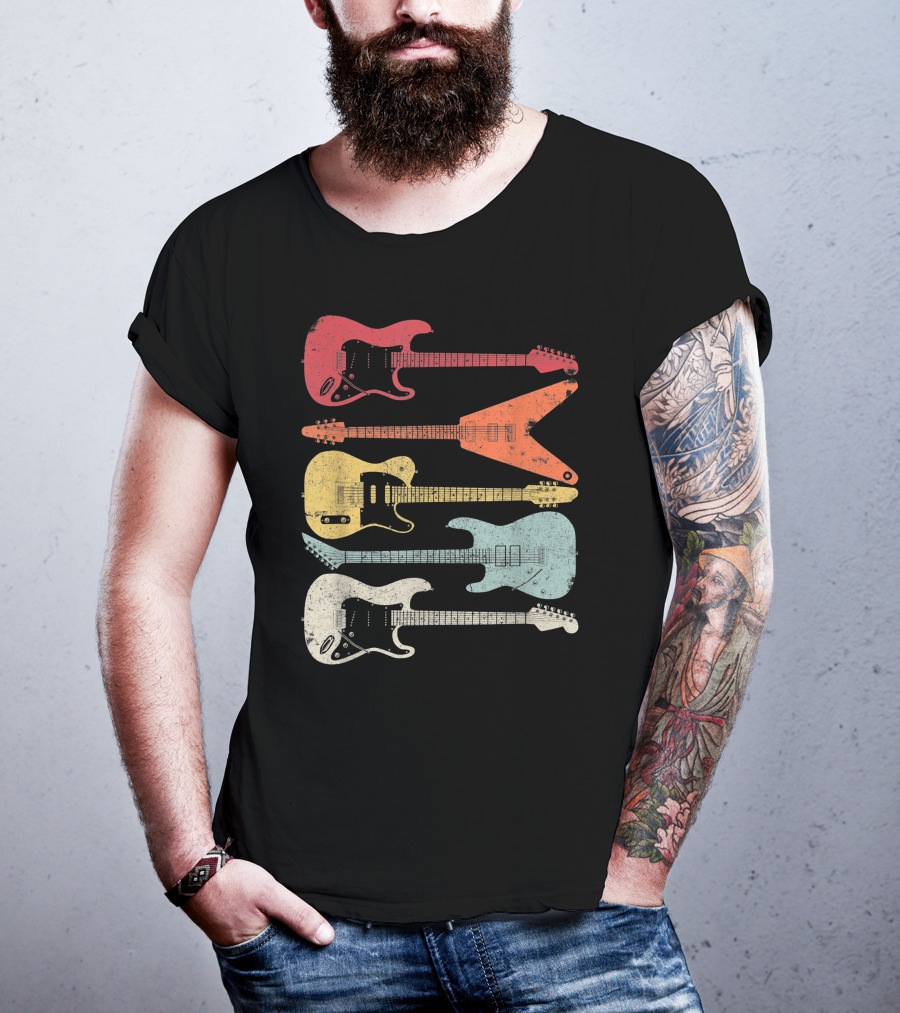 Guitar Guitarist Colorful Electric Guitars Distressed Texture T-Shirt