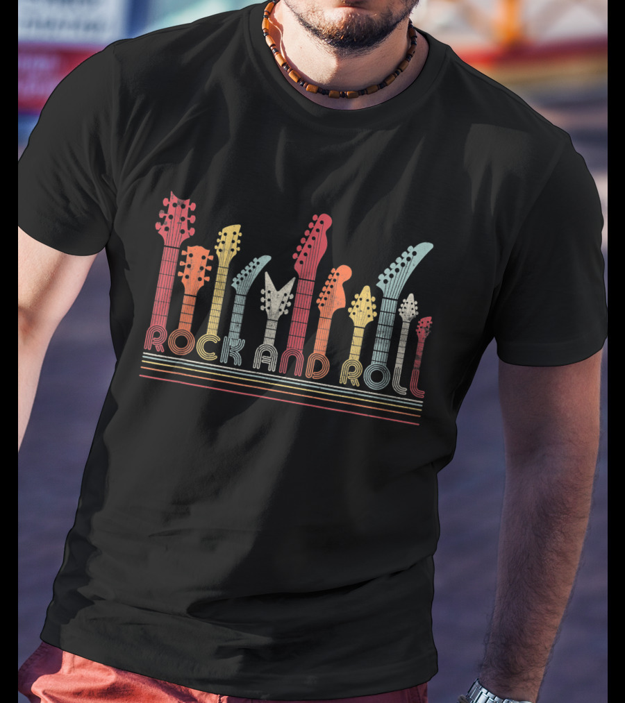 Rock And Roll Guitarist Colorful Vintage Headstocks T-Shirt