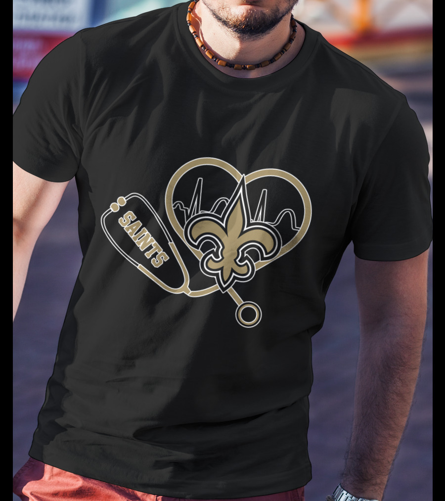 Saints Fleur-de-Lis Heartbeat Stethoscope T-Shirt