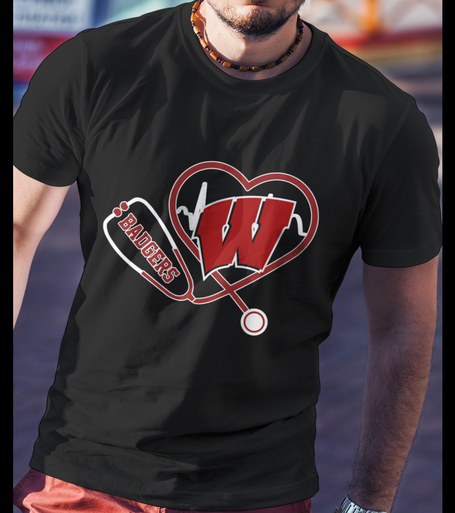 Wisconsin Badgers Stethoscope Heartbeat T-Shirt