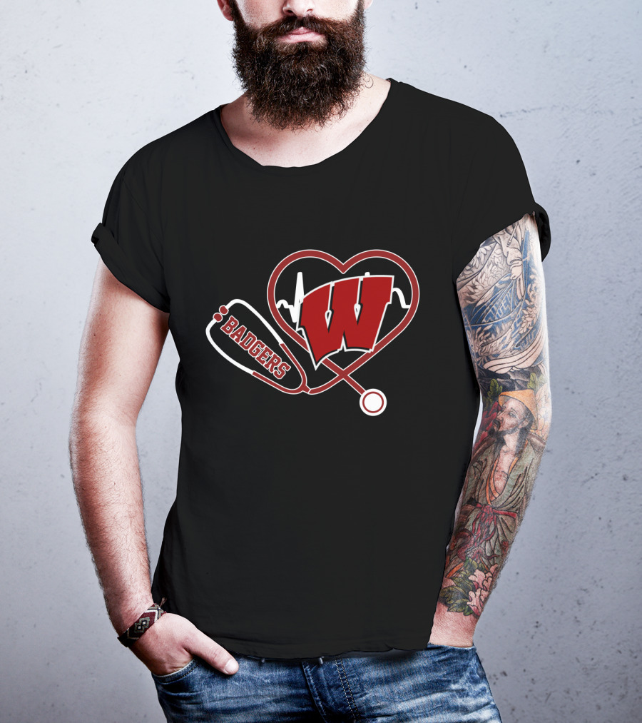 Wisconsin Badgers Stethoscope Heartbeat T-Shirt