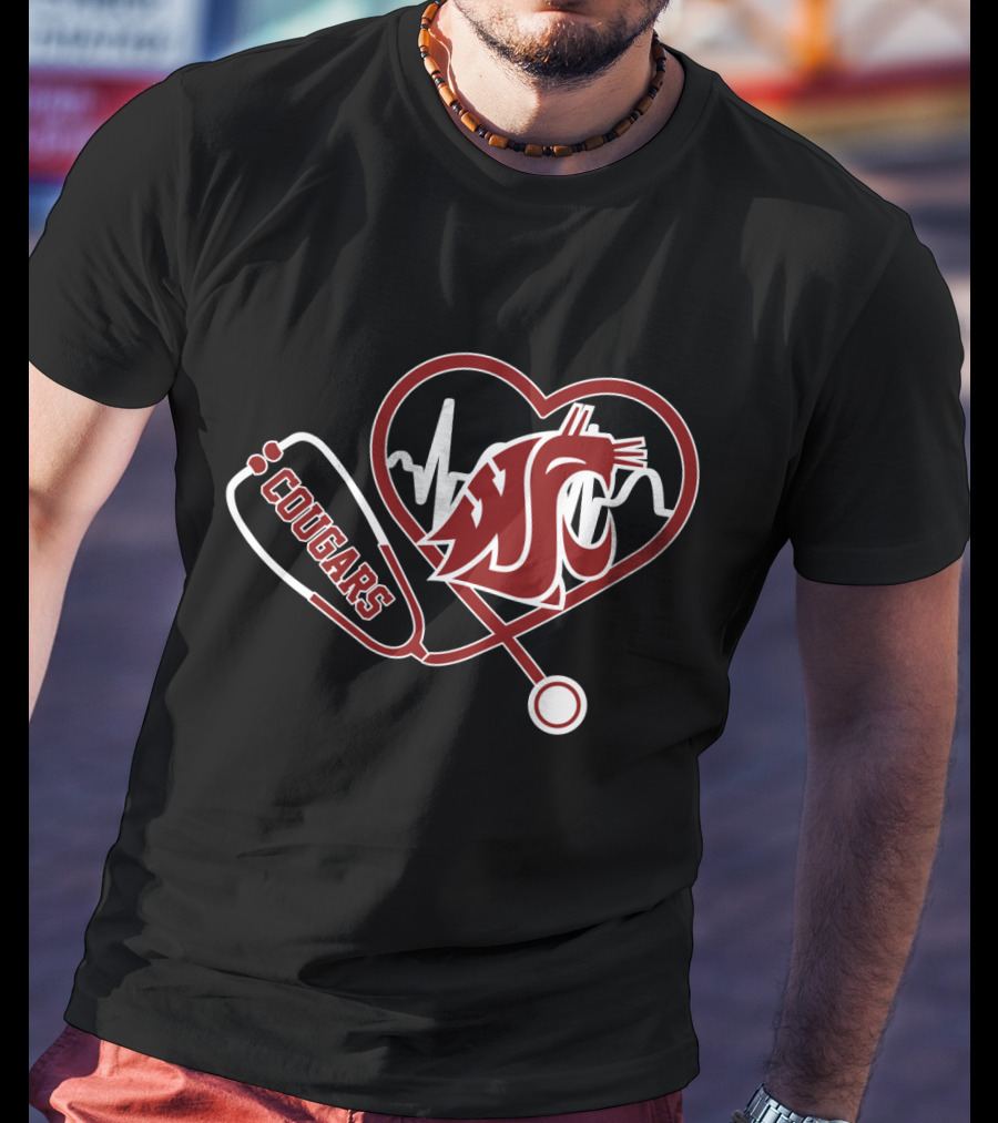 Cougars Washington State Heartbeat Stethoscope T-Shirt