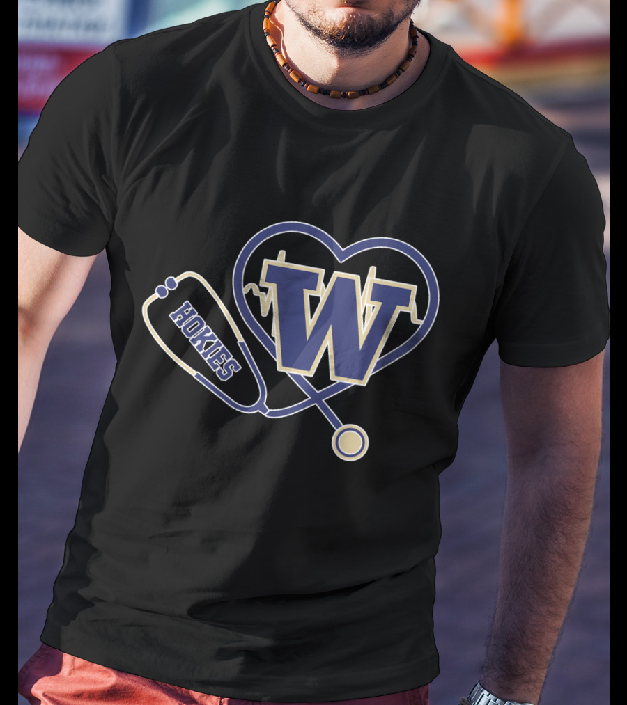 W Huskies Heartbeat Stethoscope T-Shirt