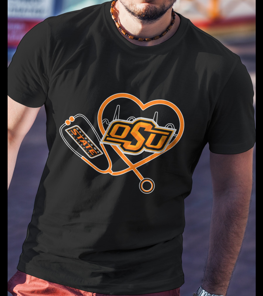 OSU Oklahoma State Cowboys Heartbeat Stethoscope T-Shirt