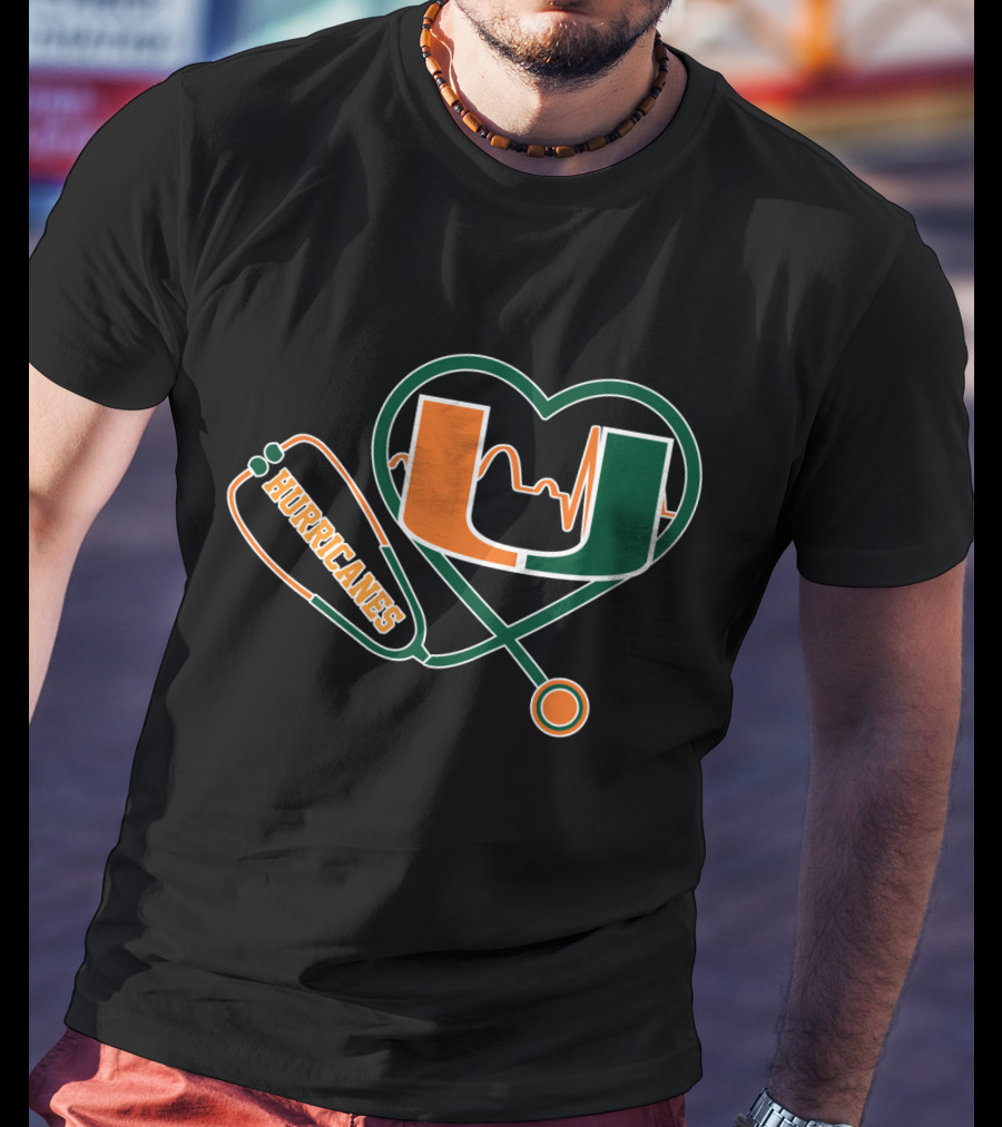 Miami Hurricanes Heartbeat Stethoscope U T-Shirt