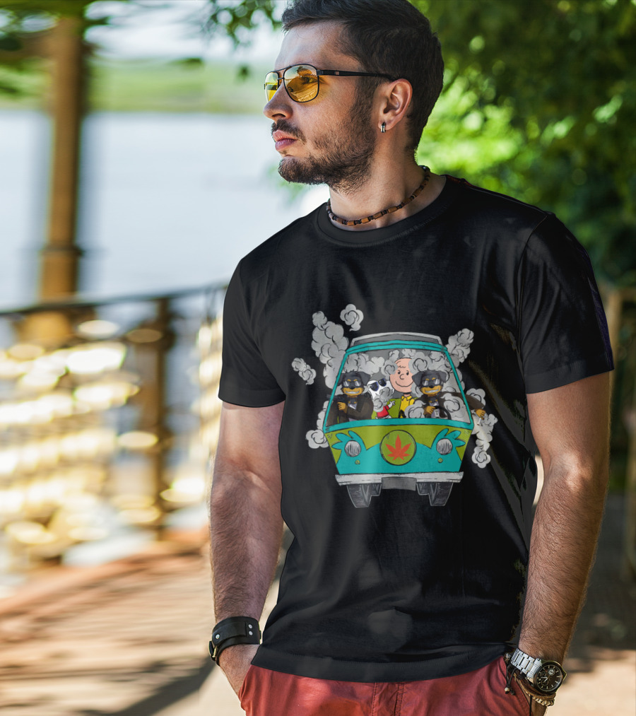 Rottweiler Ds0 Road Trip In Smoke-Filled Van With Cartoon Characters T-Shirt