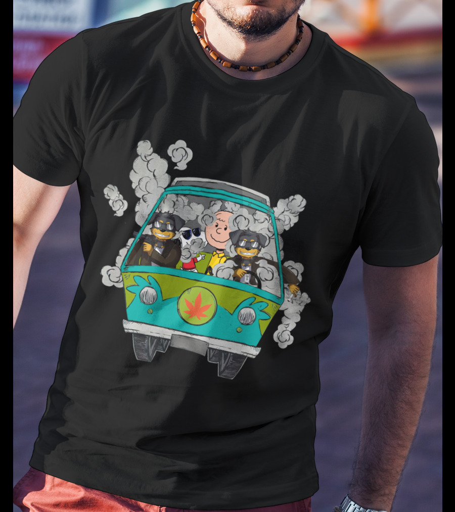 Rottweiler Ds0 Road Trip In Smoke-Filled Van With Cartoon Characters T-Shirt